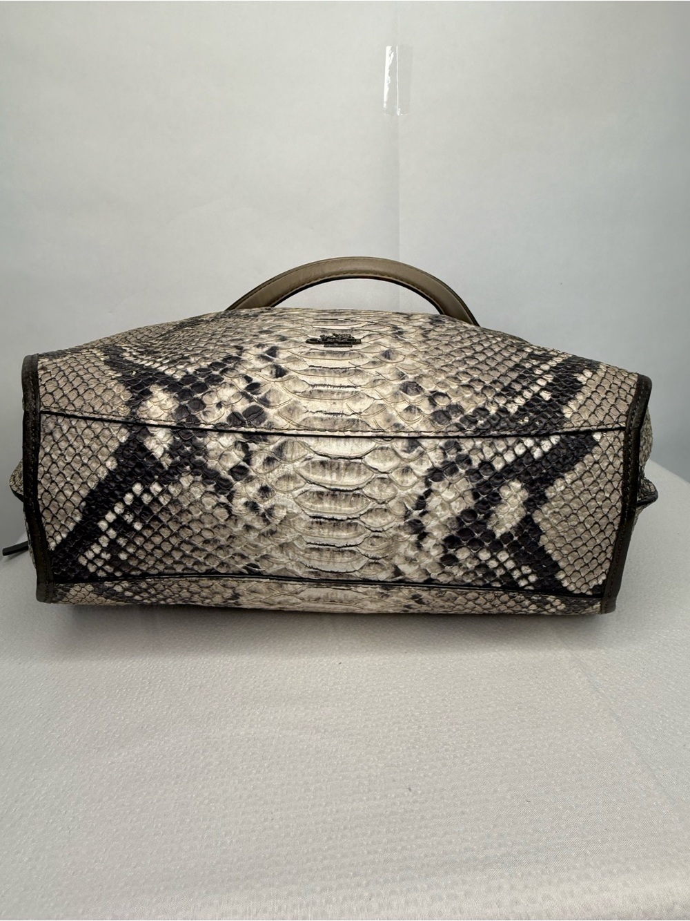 Coach Snake-Embossed Leather Beige and Black Hand Bag - Picture 6 of 12